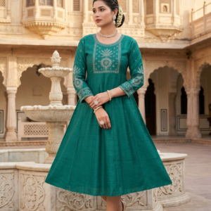 a line kurti – neck and sleeve embroidered