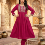 a line kurti – neck and sleeve embroidered