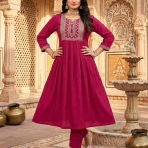 a line kurti – neck and sleeve embroidered