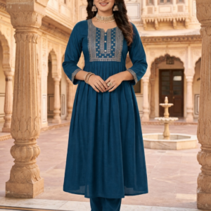 a line kurti with embroidery (dark teal)